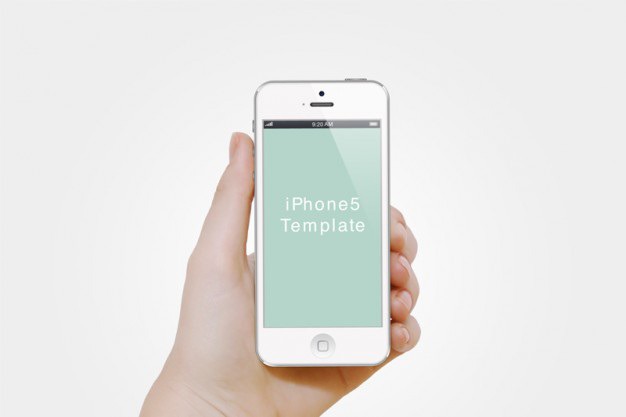 White iphone in a hand. iphone template. Free Psd. See more inspiration related to Hand, Template, Phone, Iphone, White, Apple, Psd, Jobs, Material, Horizontal, Iso, Intelligent and Grasp on Freepik.