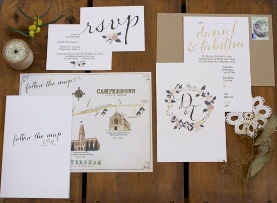 Whimsical Illustrated Hand Lettering Wedding Invitations | Oh So Beautiful Paper #invites #wedding #illustrations