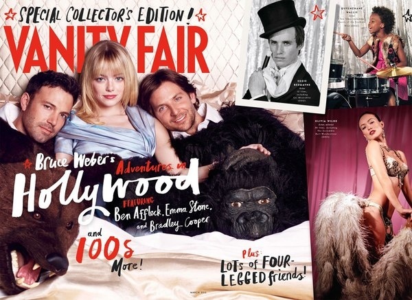 Ben Affleck, Emma Stone, and Bradley Cooper on Vanity Fairxe2x80x99s Hollywood Cover #handlettering #massmarket #cover #editorial #typography