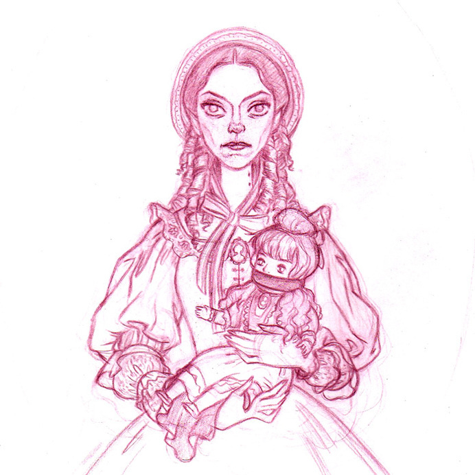 Julian Callos Illustration ("Drusilla, 1860" Acrylic and gouache on Rives BFK...) #creepy #woman #girl #doll #illustration #portrait #vintage #art