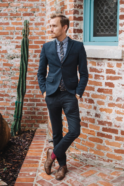 stayclassic:nnDecember 28, 2013.nBlazer:Â TopmanÂ - $110 (London sale) (similar)Shirt:Â J. Crew FactoryÂ - $29Pants: AllSaints Outlet #style