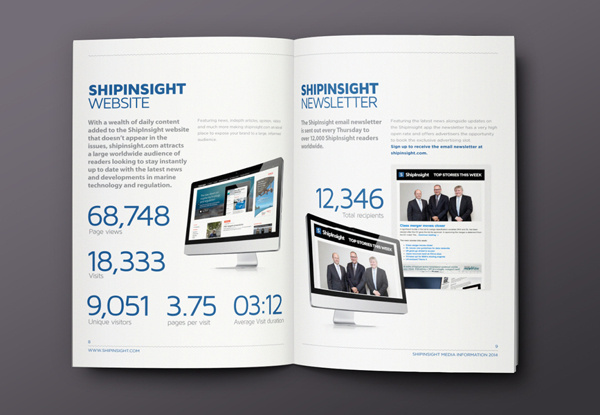 ShipInsight Media // Brochure on Behance #charts #graphics #infographics #print #infographic #graphic #icons #info #stats #marine #blue
