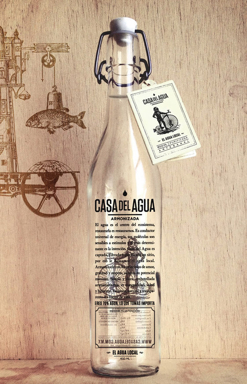 Bottle of Casa Del Agua, herbs infusioned water. Available in Mexico City. #packaging #glass #design
