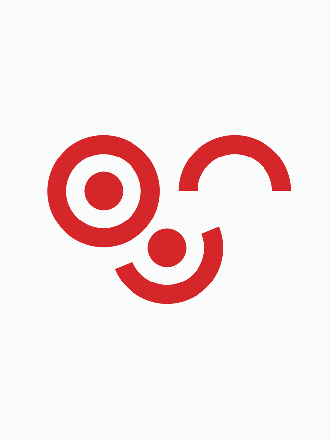 Target, bullseye, bulls eye, red, white, smile, wink, playful, creative, minimal