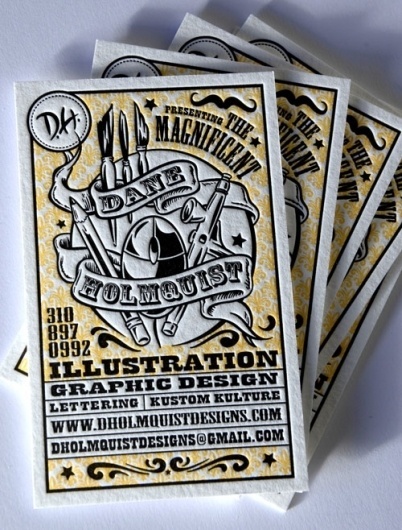 Business Card for: Dane Holmquist | The Best of Business Card Design #serif #yellow #letterpress #color #black #two #illustration #slab