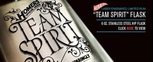 Homers #script #packaging #flask #alcohol #metal #typography