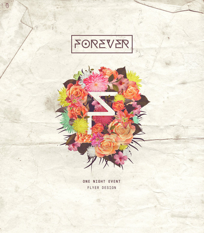 Forever and a Day Flyer Design #forever #day #design #flyer #flower #pink #F #rose #vintage #plants #floral #london #club #party #night
