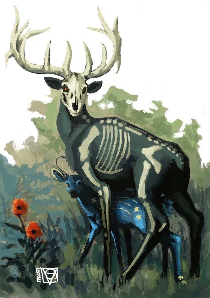 Watchful Eye by Eyestrain #deer #skeleton #illustration