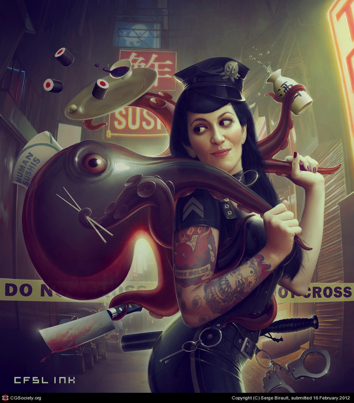 Corpus Delicti - Artbook cover - by Serge Birault | 2D | CGSociety #octopus #girl