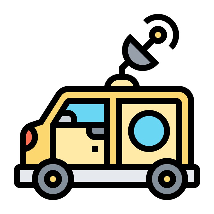 See more icon inspiration related to car, tv, Broadcast, news, reporter, satellite, transportation, automobile, communications, signal, van, vehicle and transport on Flaticon.