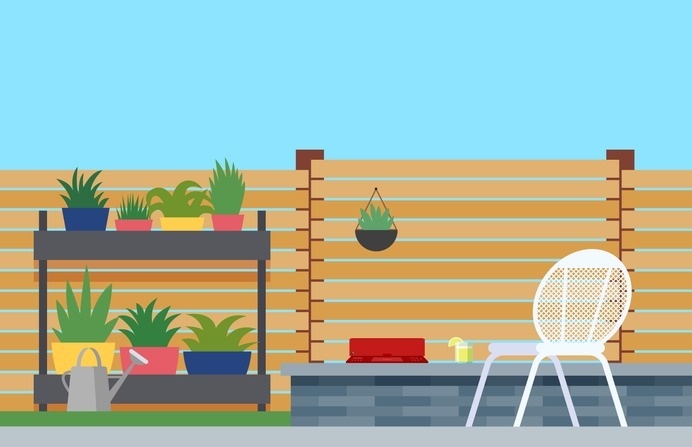 Backyard Patio Illustration – Nathan Manire #flora #retro #icons #theme #illustration #vintage #midcentruy #decoration #modern #design #color #geometric #series #room #flat #soundfreaq #backyard #grass #summer #interior #plants #chair #decor #home #simple #garden