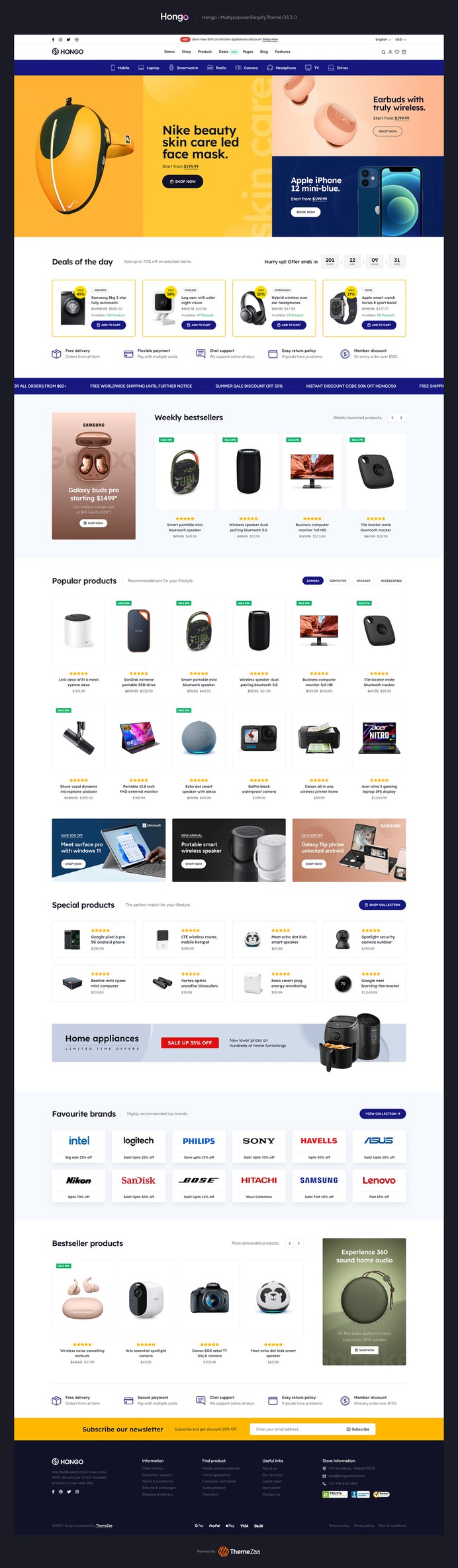 #Hongo by #ThemeZaa is a wonderful #Shopify #theme for #electronic stores you don't want to miss. It's a speedy theme that provides a responsive user experience. This theme offers a versatile layout that's perfect for electronics stores. It can handle any catalog size and offer an easy-to-customize layout. It's ideal for drop shippers and physical stores. It's ideal for a new electronics store looking to hit the ground running.