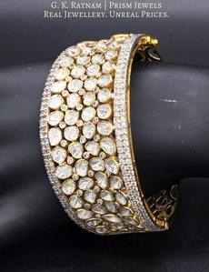 18k Gold and Diamond Polki Open Setting Broad Bangle - gold diamond polki kundan meena jadau jewellery