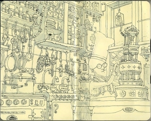 Moleskine Sketches by Mattias Adolfsson | Best Bookmarks #bakery #moleskine #sketch