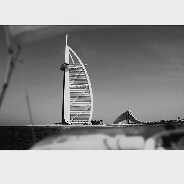 Burj Al Arab - a view from the other side. #seaview #burjalarab #dubailandmark #mydubai #wonder #blackandwhite #boat #photography #sonya6300 #photocomposite #designer #photographer #philkjoe #igdubai #dubaipics #uae #love