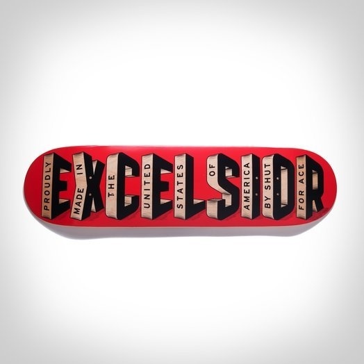 close-up photo of the Ace x Shut Excelsior Skate Deck #skate