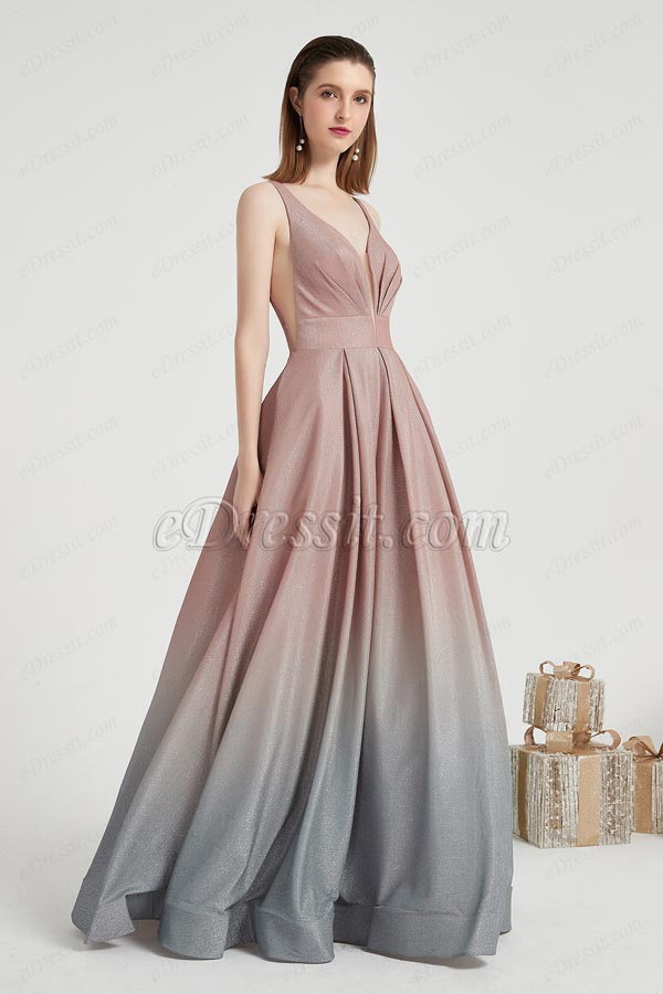 eDressit Straps V-Cut Gradient Pleated BodiceParty Prom Gown(02203156)