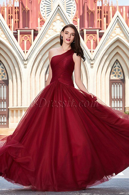 eDressit Newest Burgundy One Shoulder Prom Ball Party Dress (00200517)