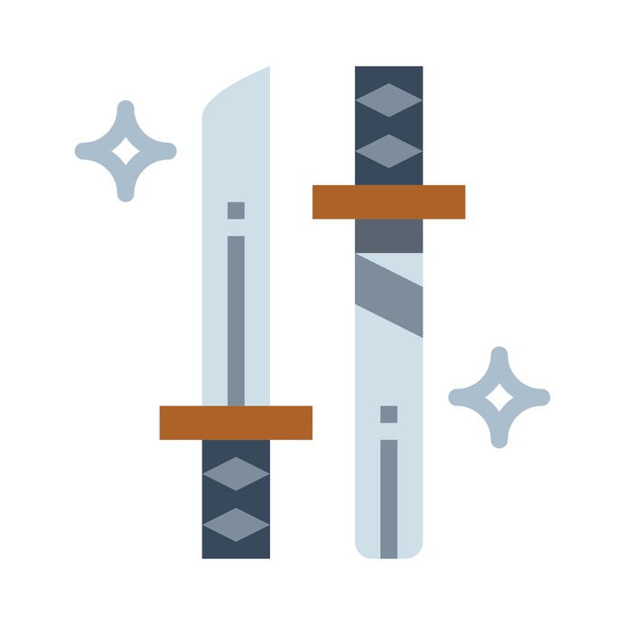 See more icon inspiration related to cultures, blade, katana, ninja, sword, japanese, asian, weapons, weapon, oriental and knife on Flaticon.