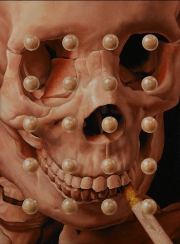 supersonic electronic / art Stephanie Henderson. #pearls #geometry #cigarette #paint #painting #skull