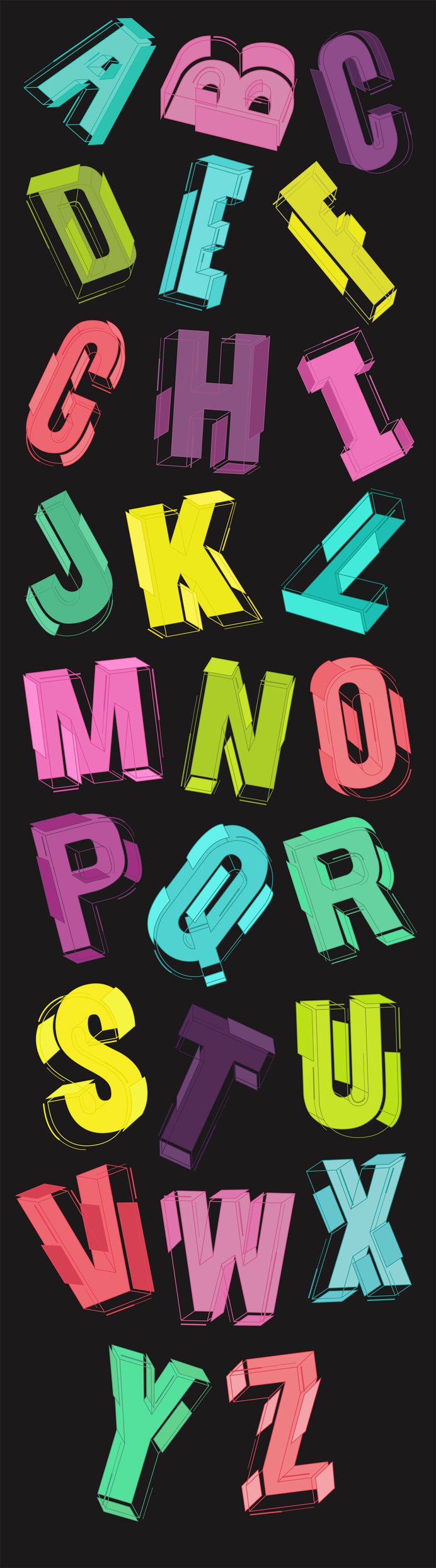DECONSTRUCTED ALPHABET #lettering #vector #digital #illustration #alphabet #3d #typography