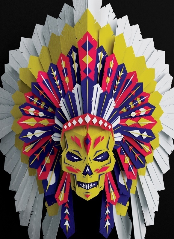 Vault49 | Portfolios | 3D Sets | Vault49 Headdress #indian #cut #paper #skull