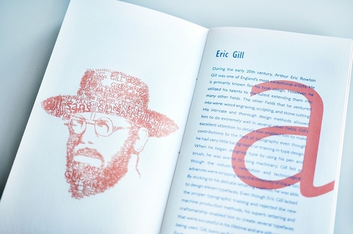 Gill Sans Type Specimen by Niermala B. Timmers www.niermalatimmers.com #print #engraving #press #wood #stichting #booklet #paper #font #ink #rubber #design #book #laser #cutting #lasercut #bleu #type #stamp #specimen #letterpress #orange #engravement #typography #gill #timmers #carving #sans #graphic #niermala #bookbinding