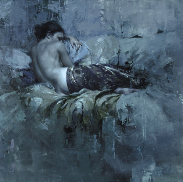 "Phosphorescent" 36 x 36 in. Oil on Panel 2012 #blue #woman #painting