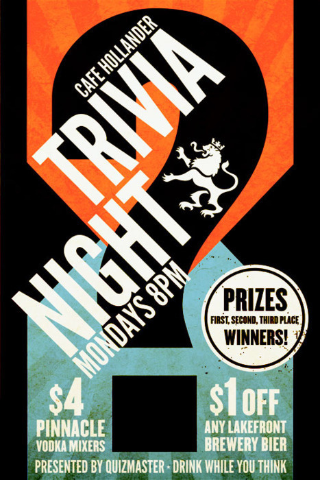 Trivia Night By Rev Pop #trivia #design #advertising #cafe #hollander #poster #games