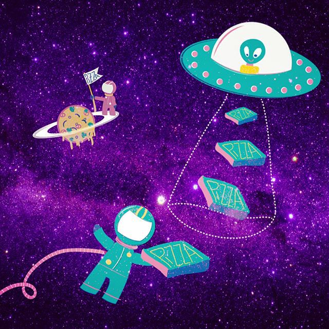 Delivery EVERYWHERE #pattern #patterncreation #estampa #estampas #estampasexclusivas #printandpattern #astronaut #astronauta #pizza #pizzadelivery #et #alien #alienigena #outerspace #welovepizza #instapattern #instapatterns #abduction #abdução #espacosideral #ilustracao #illustration