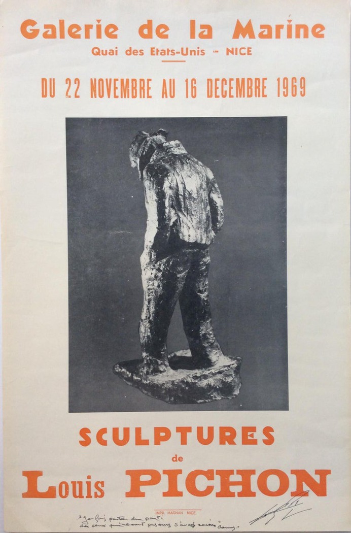 Mid-Century Modern Midcentury Art Exhibition Poster Signed by the Artist Louis Pichon, 1969 For Sale