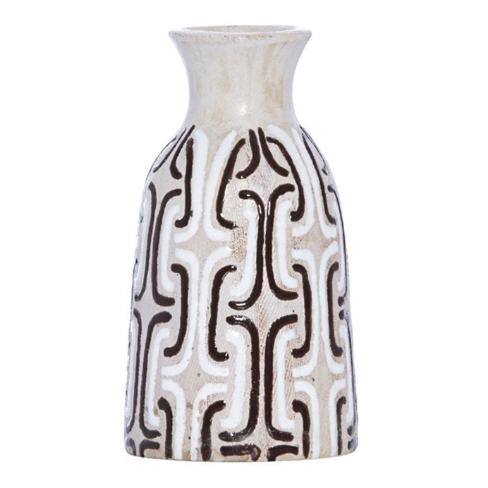 Chocolate & White Geometric Terracotta Vase, 18 cm