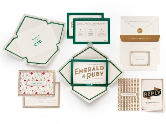 Cue | Children's Theatre Co. | Emerald & Ruby #envelopes #ivory #white #red #invitation #rsvp #black #gold #green