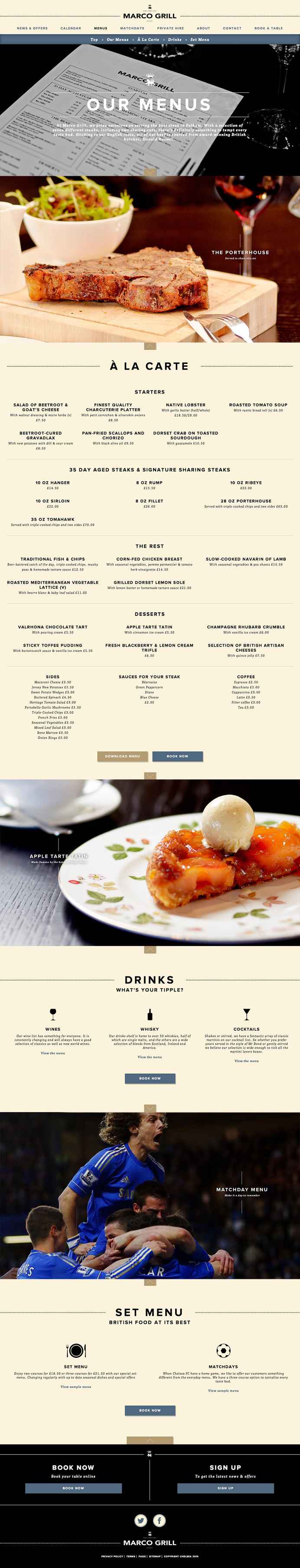 Chelsea FC & Marco Grill Website design