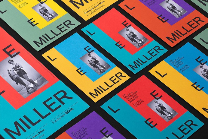 Lee Miller Fundacio Miro Identity - Mindsparkle Mag Graphic campaign and exhibition graphics (main entrance and activities space) for "Lee Miller i el Surrealisme a la Gran Bretanya" (Lee Miller & Surrealism in Britain) exhibition, by Fundació Joan Miró Barcelona. #logo #packaging #identity #branding #design #color #photography #graphic #design #gallery #blog #project #mindsparkle #mag #beautiful #portfolio #designer
