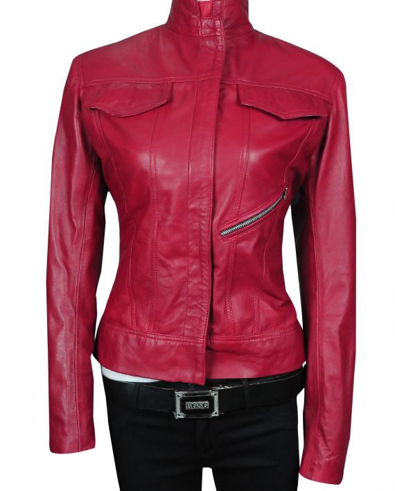 Jennifer Morrison Maroon Leather Jacket