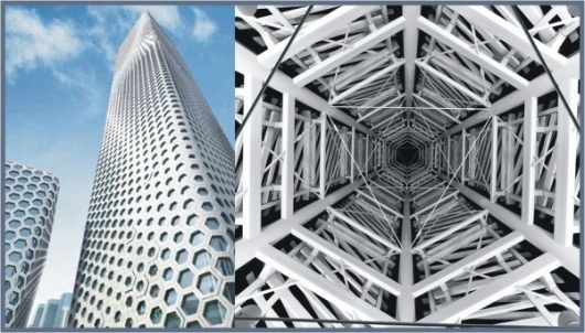 Shape Shifting Surfaces on Aluminum Trim #architecture #hexagon #vortex