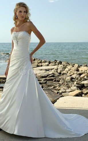 Robe de mariée eclaté avec perle de traîne moyenne de princesse manche nulle