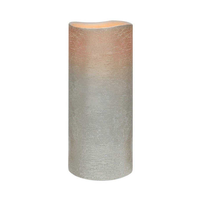 Antique Silver Distressed Textured Wax LED Flameless Candle, 8 x 20 cm