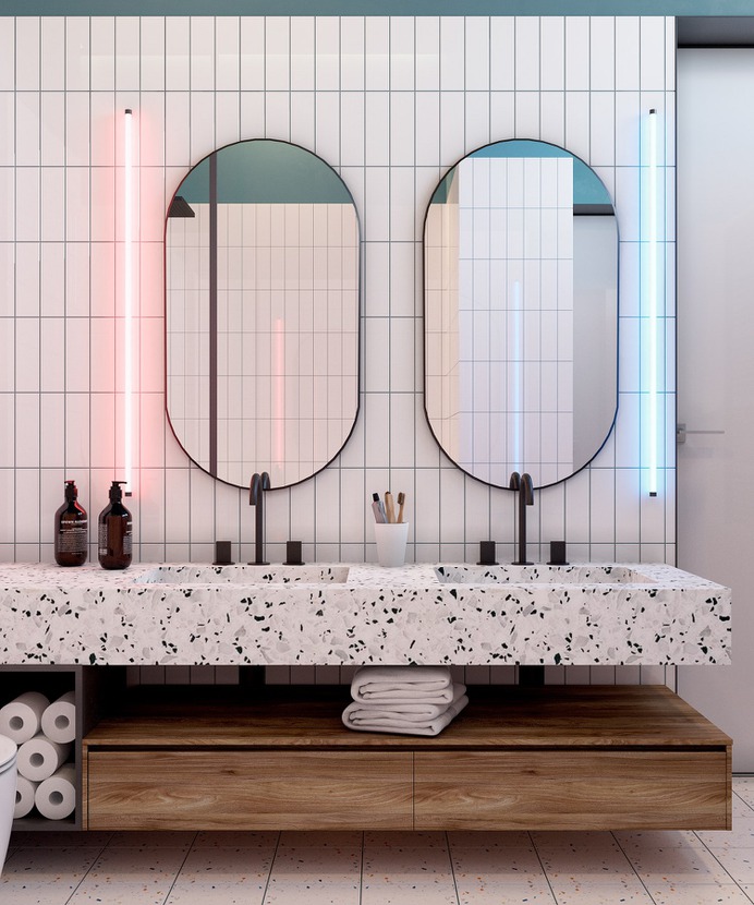 Bath for kids Interior - Mindsparkle Mag This beautiful project of interior design is owned by Ekaterina Skornyakova. She has been working in the field of interior design for about 4 years now. Her goal is to help people live comfortably in their homes. #logo #packaging #identity #branding #design #color #photography #graphic #design #gallery #blog #project #mindsparkle #mag #beautiful #portfolio #designer