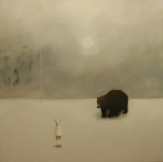 The Bear & The Boy, Sarah Ball #ball #boy #ethereal #snow #paintings #bear #sarah