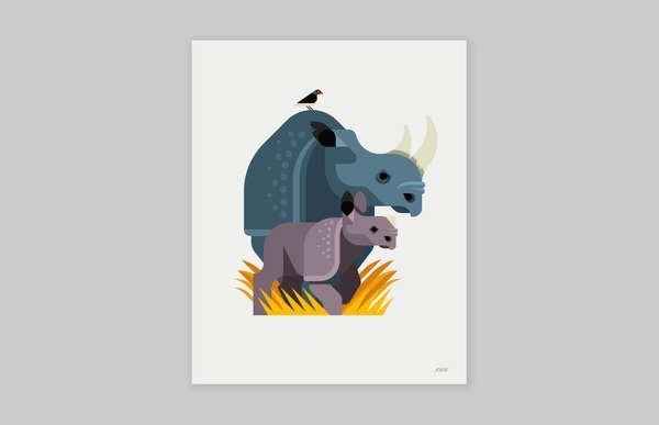 Black Rhinos Always With Honor #rhino #geometric #bird #illustration #minimal #animal