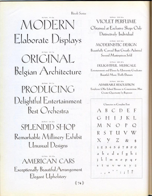 Rivoli was designed for ATF by Willard T. Sniffin around 1928. #type #specimen #typography