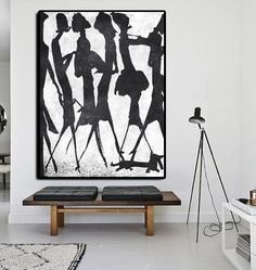 Hand-painted black and white Minimal painting on canvas – CZ Art Design