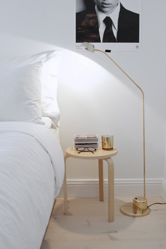 Cozy bedroom. #bedroom #floorlamp #stool #russelljames