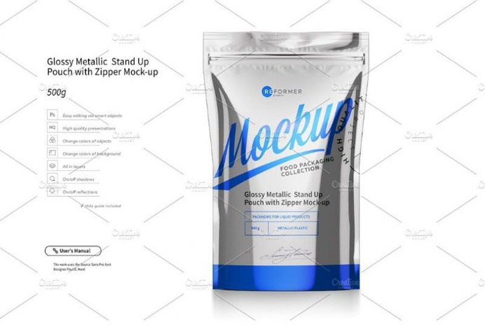 Metallic Stand Up Pouch Mockup
