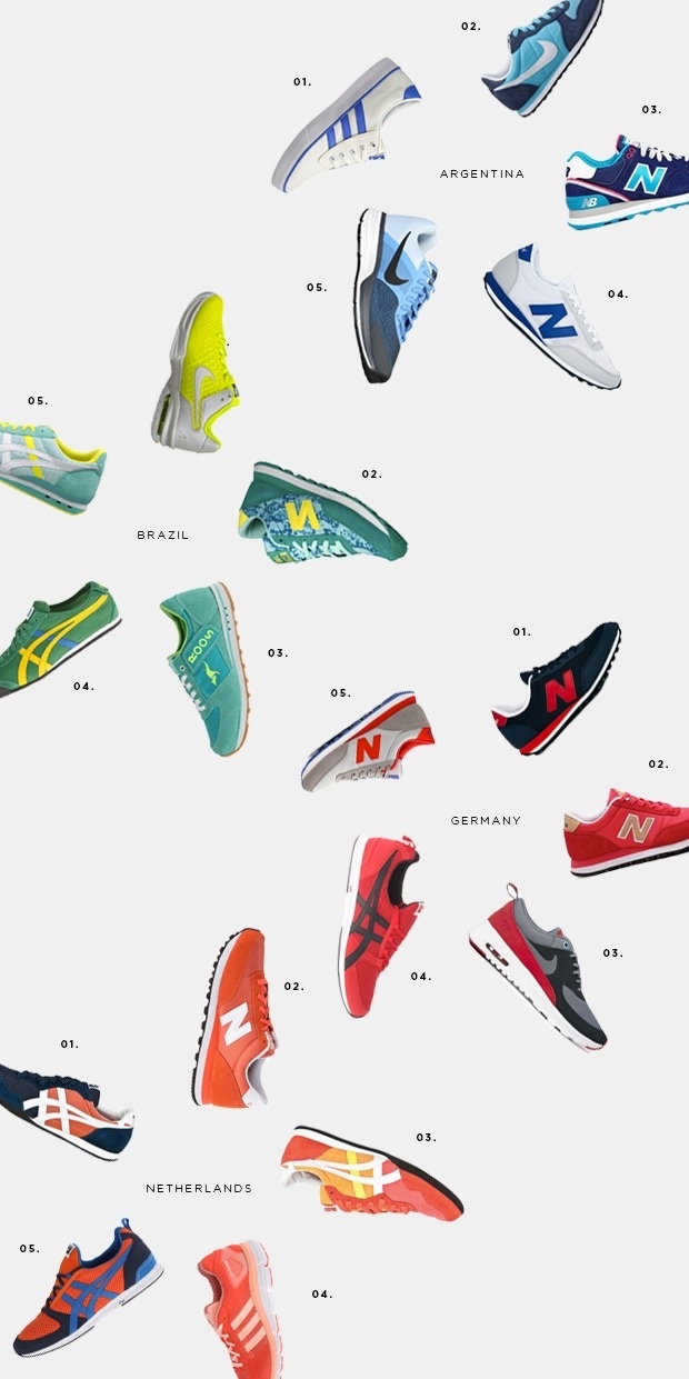 World Cup inspired style, World Cup sneakers, World Cup semifinalists, Brazil, Argentina, Germany, Netherlands, football, soccer, Nike, Adid #layout #poster