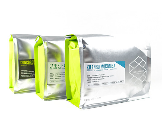 Packaging for the specialty coffee company, Supersonic. #packaging #coffee #specialtycoffee #branding #package