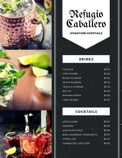 Black Grunge Bar Drink Menu