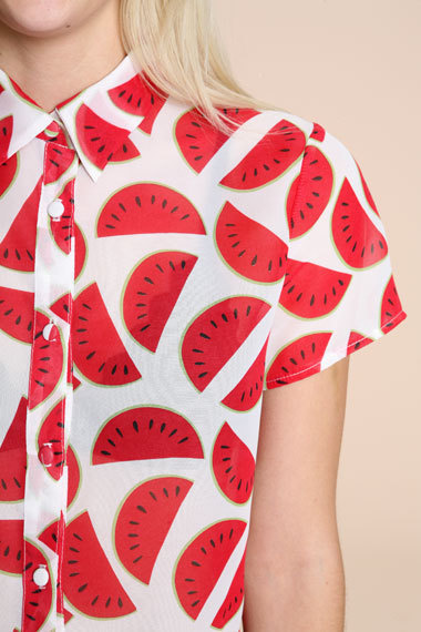 Baubauhaus. #blouse #red #button #shirt #up #circle #half #watermelon